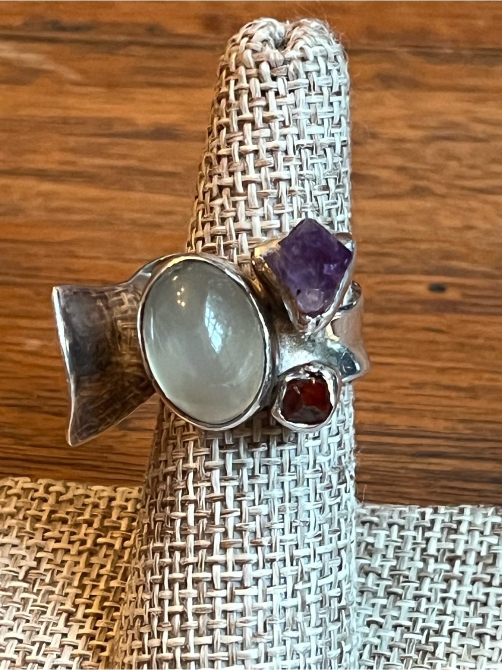Sterling Silver Multi-Gemstone Statement Ring - Purple & White